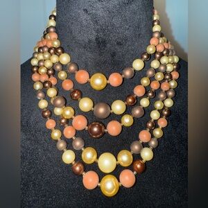 Hong Kong Multilayer Beaded Necklace in Gold, Brown, and Cream set